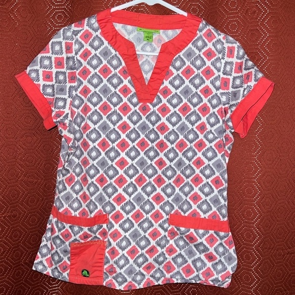 CROCS Gray & Melon Scrub Top XS - Picture 1 of 6